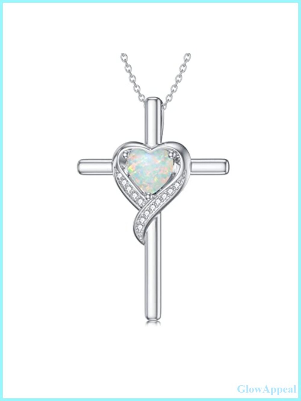 925 Sterling Silver Birthstone Cross Necklace Heart Pendant October